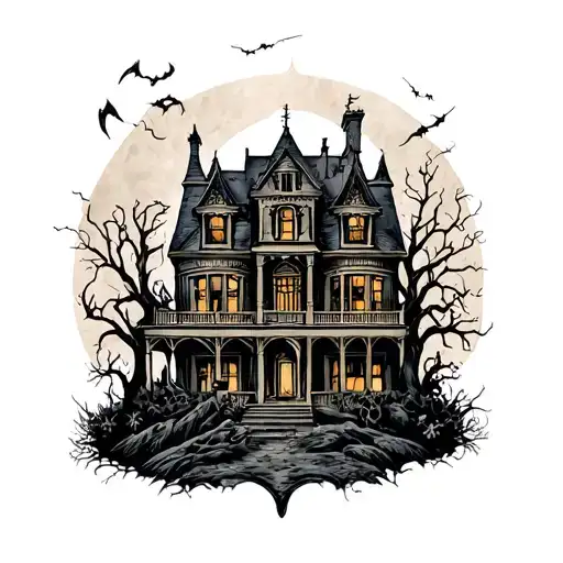 haunted mansion tattoo design idea