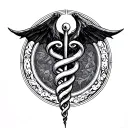 vampire caduceus intertwined symbolizing tattoo design idea