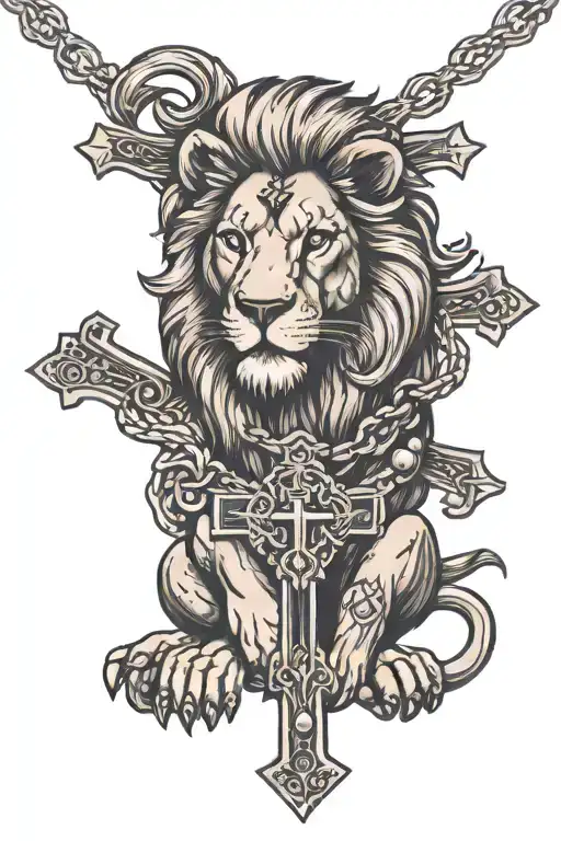 Lion with a cross necklace tattoo design idea