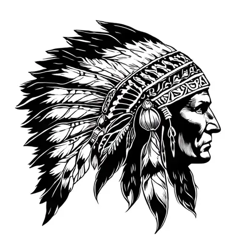v twin and indian chief headress tattoo design idea
