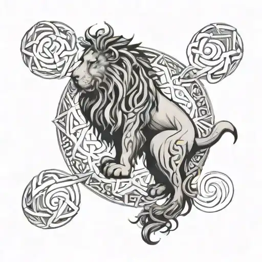 Viking and Celtic Symbolism:  Add intricate Celtic knotwork flowing around the lion for balance and interconnectedness.  tattoo design idea