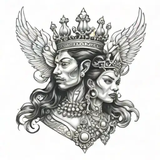 black king Philipino queen  both covered in jewelers tattoo design idea