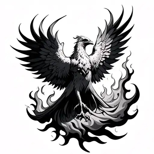 phoenix rising from flames all tattoo design idea