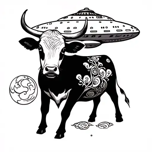 UFO abdicating a cow tattoo design idea