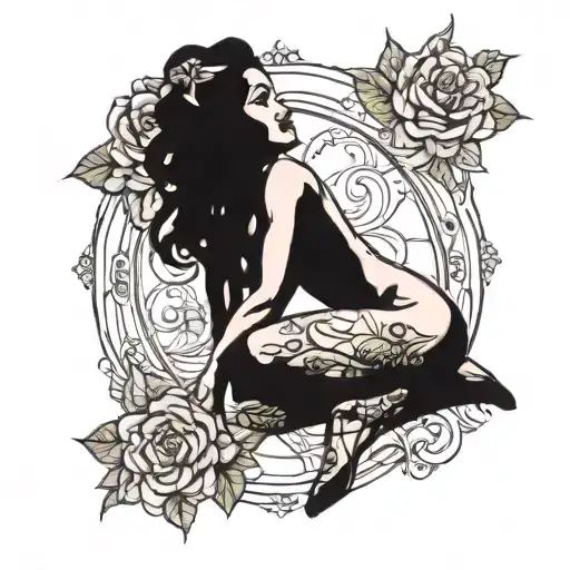 pin up girl nude posing on her knees looking away tattoo design idea