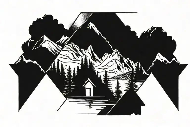 Number 4 representing the family, the mountain, nature tattoo design idea
