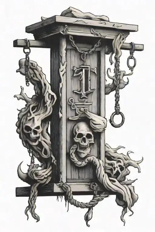 number 1 in the form of a gallows with a hanged man tattoo design idea