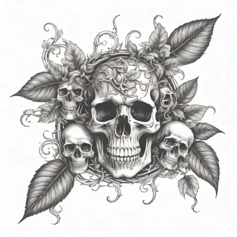 Poisonous plants intertwined with vines and skulls in a rainforest setting tattoo design idea