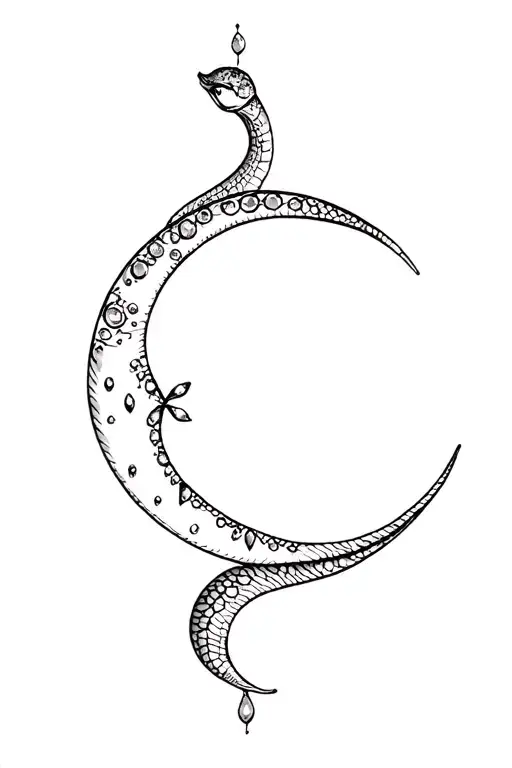 snake moon dainty moon with jewels tattoo design idea