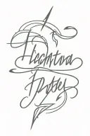 horizontal cursive text with a lightning bolt intertwined tattoo design idea
