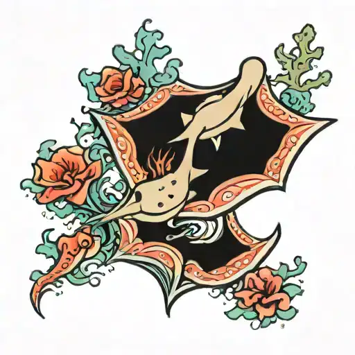 two stingrays upwards with coral reef tattoo design idea