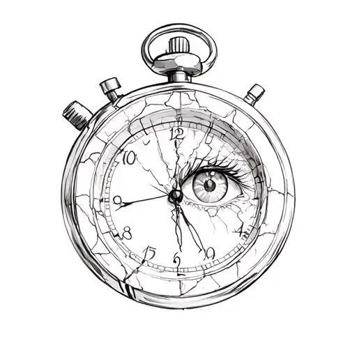 broken stopwatch with anime eye inside tattoo design idea