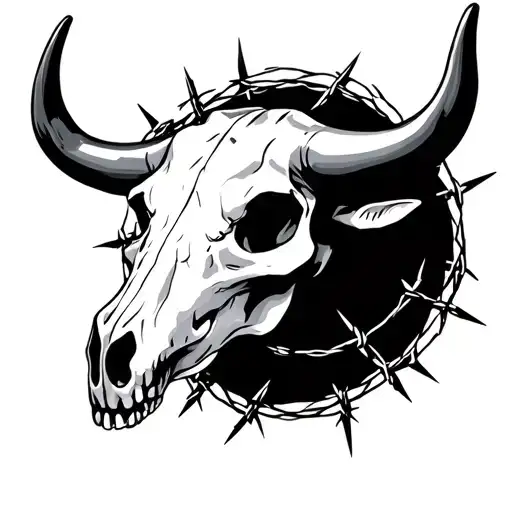 Bull Skull With Barbed Wire tattoo design idea