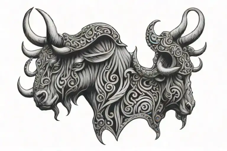 cowboy and bull horns with patterns tattoo design idea