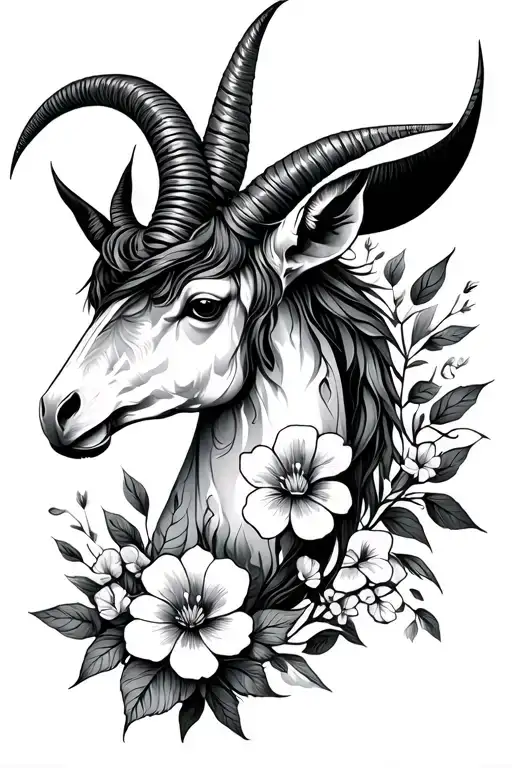 capricorn zodiac sign flowers tattoo design idea