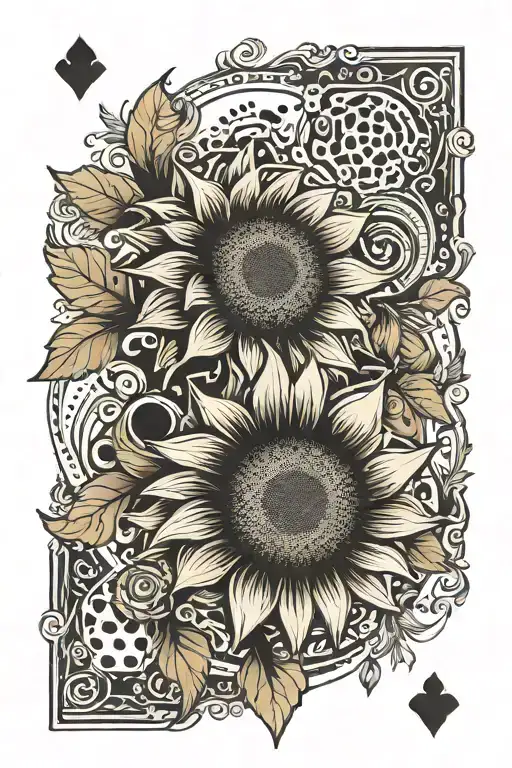 sunflower, cheetah print, dice symbolizing the gamble tattoo design idea