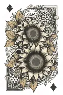 sunflower, cheetah print, dice symbolizing the gamble tattoo design idea