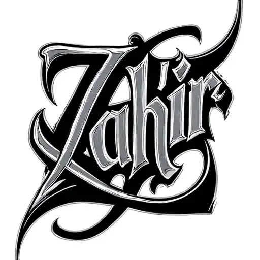 the word "Zahir" written in moonlight shadow font tattoo design idea