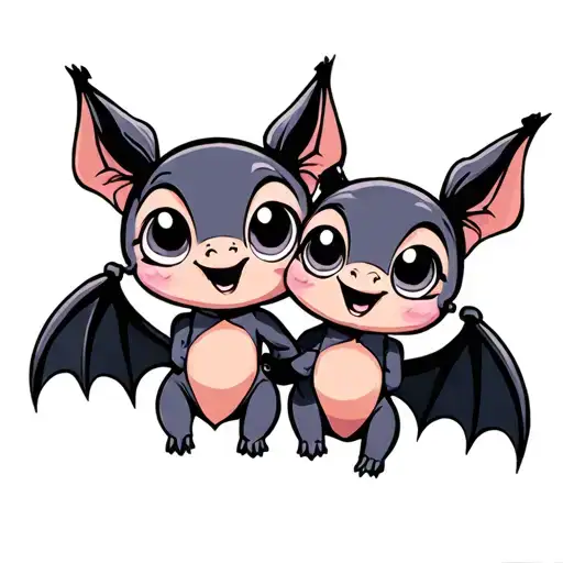 two cute disney looking female bats with big eyes that are best friends and hugging tattoo design idea