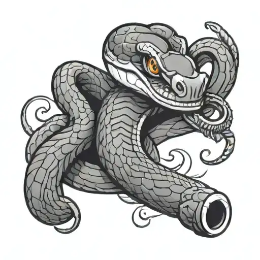 snake body with the top of a microphone as its mouth tattoo design idea
