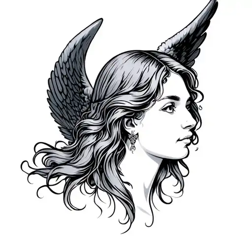 angel lady head with long hair tattoo design idea