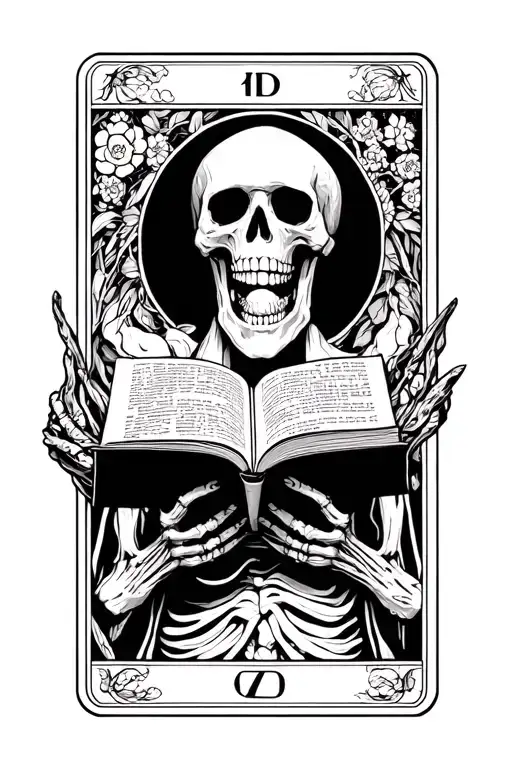skeleton reading tarot card tattoo design idea