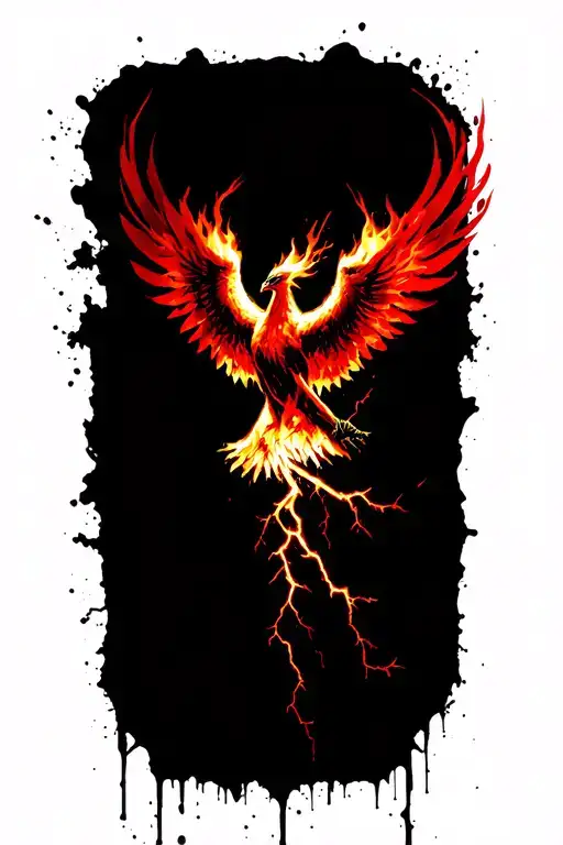 Phoenix rising from the ashes with flames and lightning  tattoo design idea