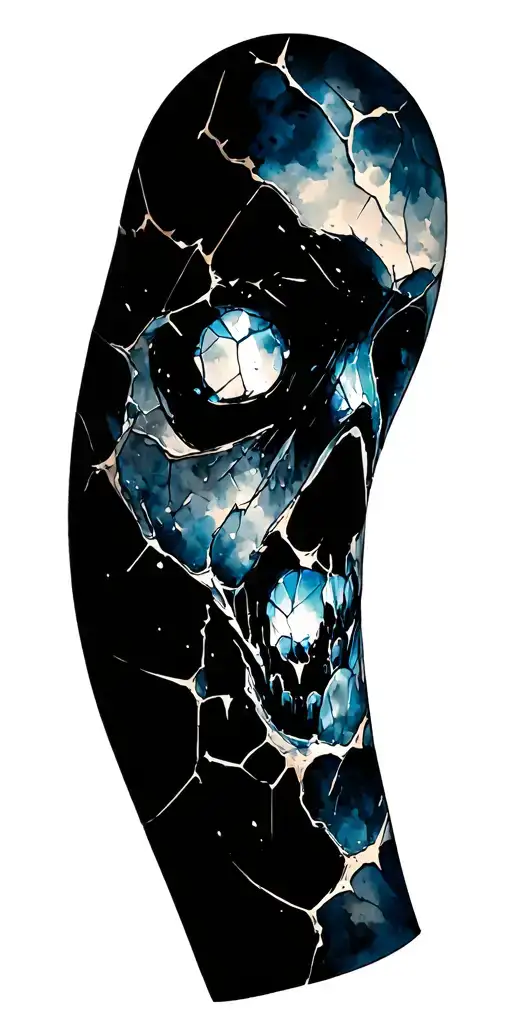 full sleeve watercolor design with shattered glass tattoo design idea