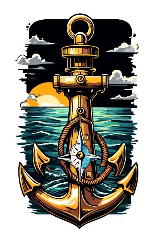 anchor lighthouse compass design tattoo design idea
