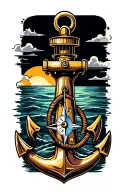 anchor lighthouse compass design tattoo design idea