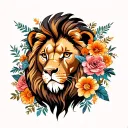 lion with flowers tattoo design idea
