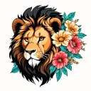 lion with flowers tattoo design idea