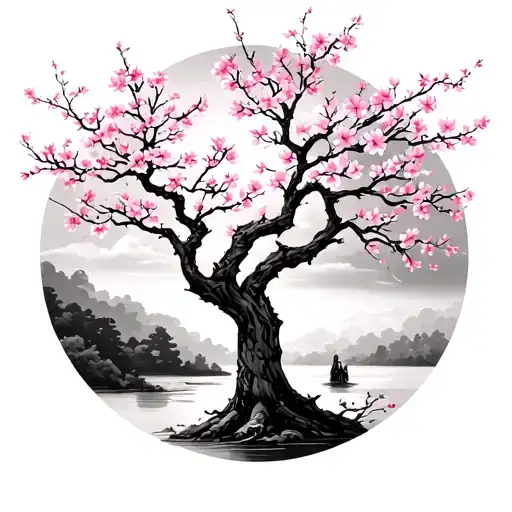 cherry blossom tree through the seasons tattoo design idea