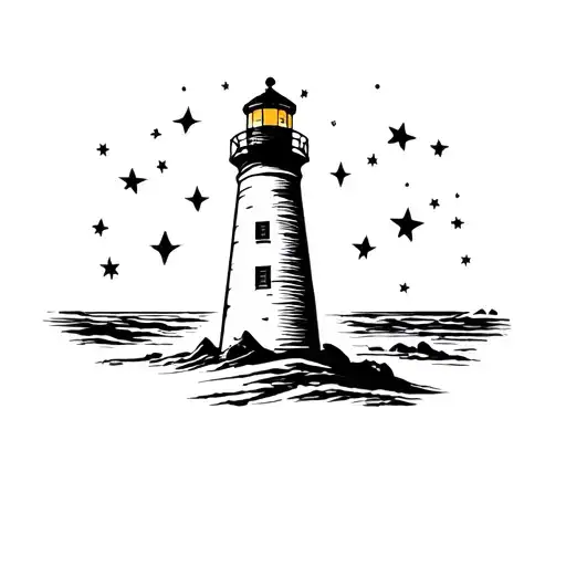 Lighthouse in front of the sky filled with stars tattoo design idea