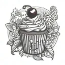 cupcake with cherry checkered popcorn bucket tattoo design idea