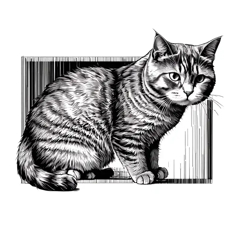 British shorthair cat with vertical rectangle background tattoo design idea