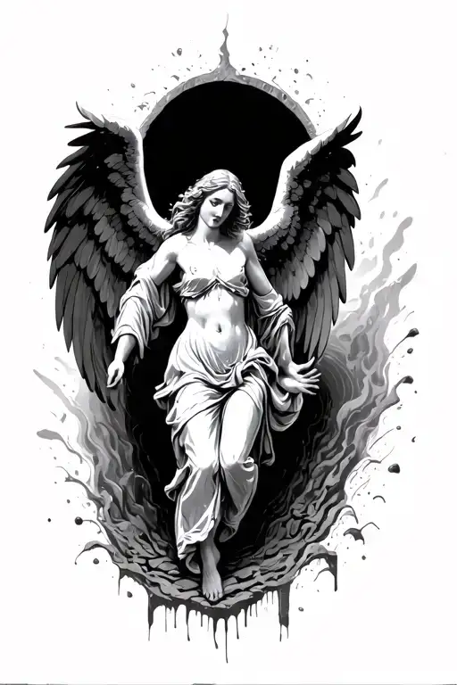 angel falling underground to darkness tattoo design idea