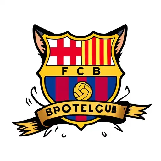 cat with barcelona football club logo intertwined tattoo design idea