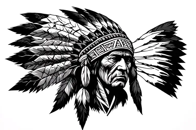 Indian chief head that looks like stone cracking tattoo design idea