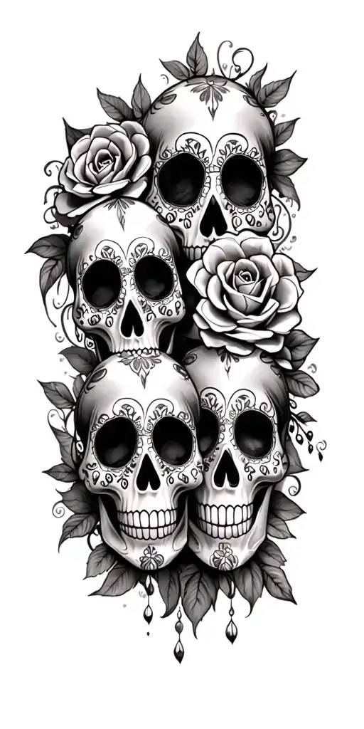 family sugar skulls tattoo design idea