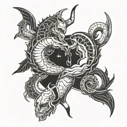 scorpio zodiac hugging libra and gemini zodiacs mixed together tattoo design idea