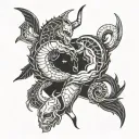 scorpio zodiac hugging libra and gemini zodiacs mixed together tattoo design idea