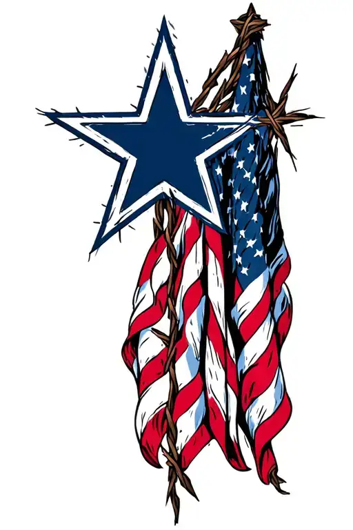American flag Dallas cowboys star barbed wire cross tattoo design idea