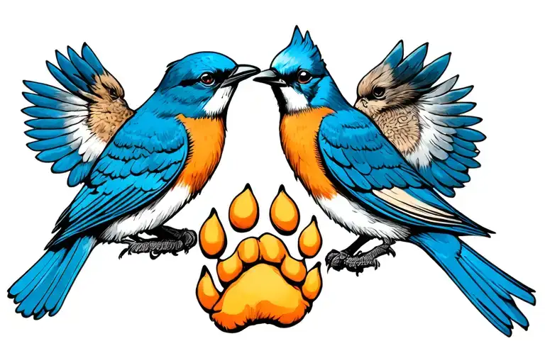 bluebirds holding Dog paw tattoo design idea