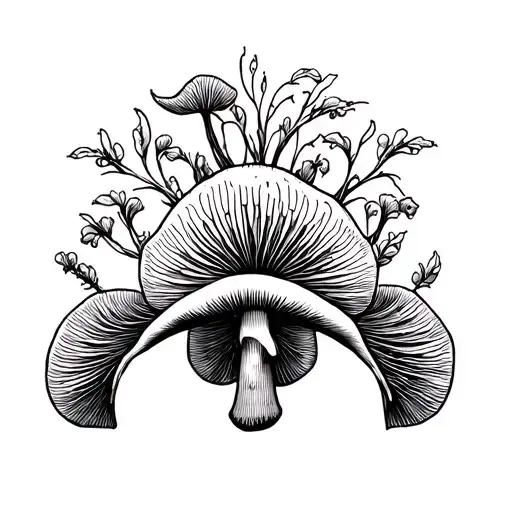 Turkey , Oyster , Maitake , chanterelle , botanical arch tattoo design idea