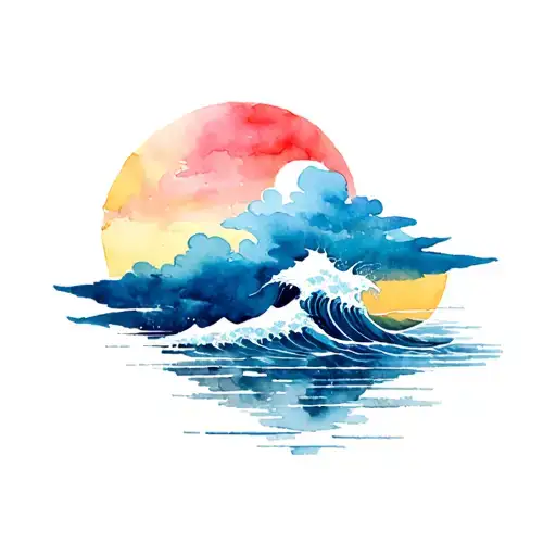 Japanese clouds and sea waves  tattoo design idea