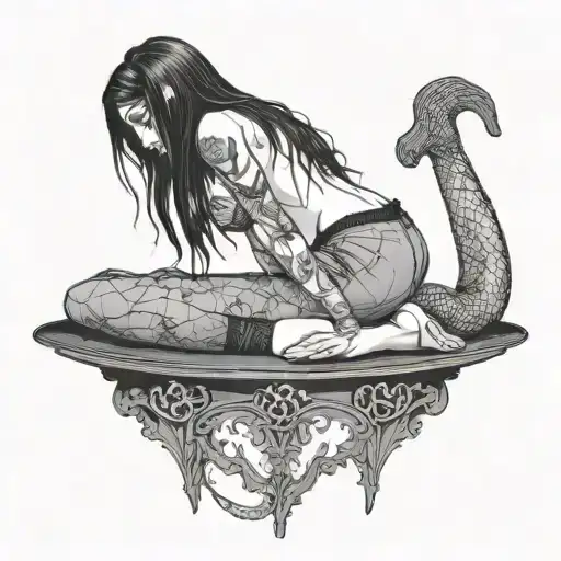 bend over,slim thick goth girl,emo, nude,sexy,lingerie,introverted,arched back,long black hair, naked,fishnet,skirt tattoo design idea