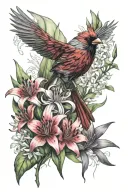 red cardinal and spider lily tattoo design idea