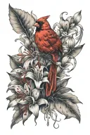 red cardinal and spider lily tattoo design idea