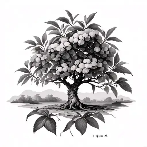 Composition: Place a grapefruit tree in the center of the back, with its branches spreading on both sides. Tigress M. tattoo design idea